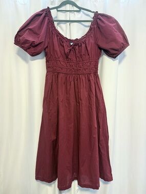 Old Navy Women’s Medium Milkmaid Fit & Flare Puff-Sleeves Midi Dress Smocked